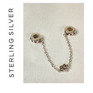 🌟 S925 Sterling Silver Band of Hearts Stones Safety Chain Charm